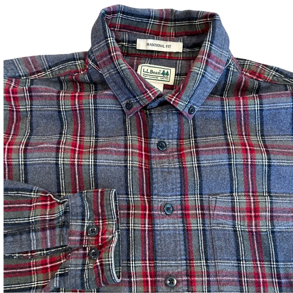 L.L. Bean Men's M Traditional‎ Fit Multicolor Plaid Long Sleeve Flannel Shirt